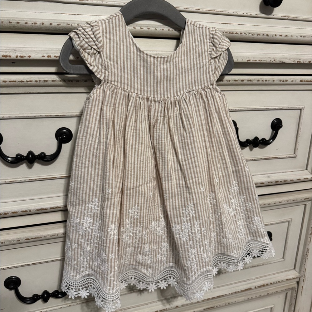 Striped Beige and White Kids Dress